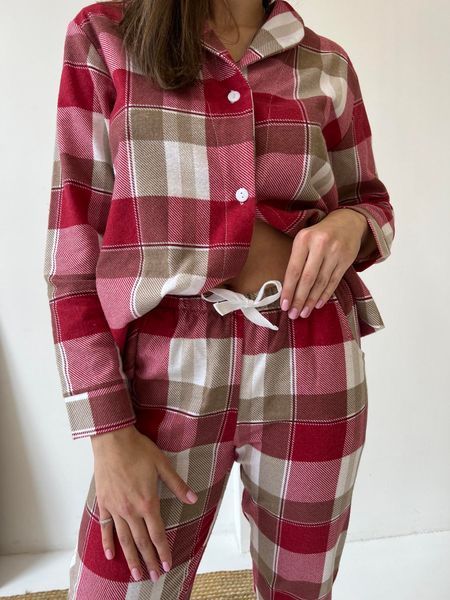Женская пижама из фланели (рубашка + штаны) красно-белая, COSY F61P фото
