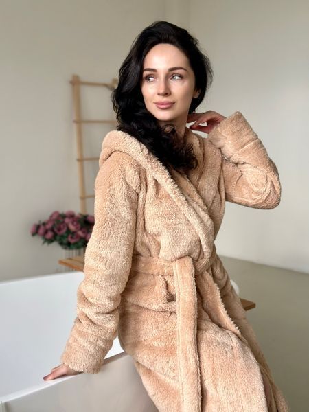 Халат велсофт унисекс &laquo;Cuddle&raquo; COSY с капюшоном, бежевый VELC02 фото