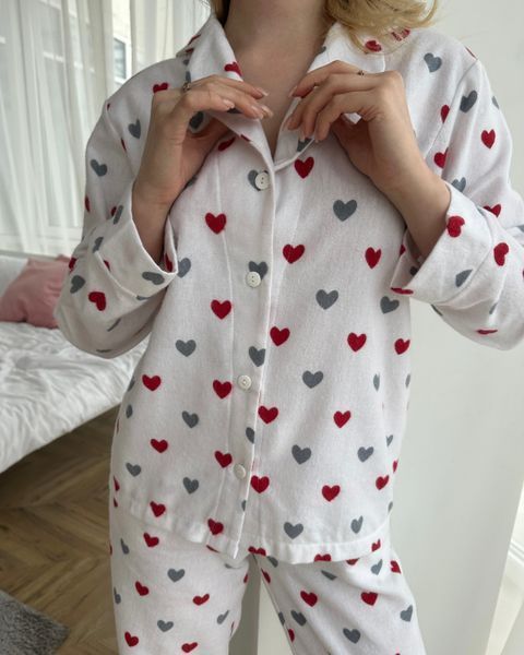 Женская пижама из фланели (рубашка + штаны) красные сердечки, COSY F43P фото